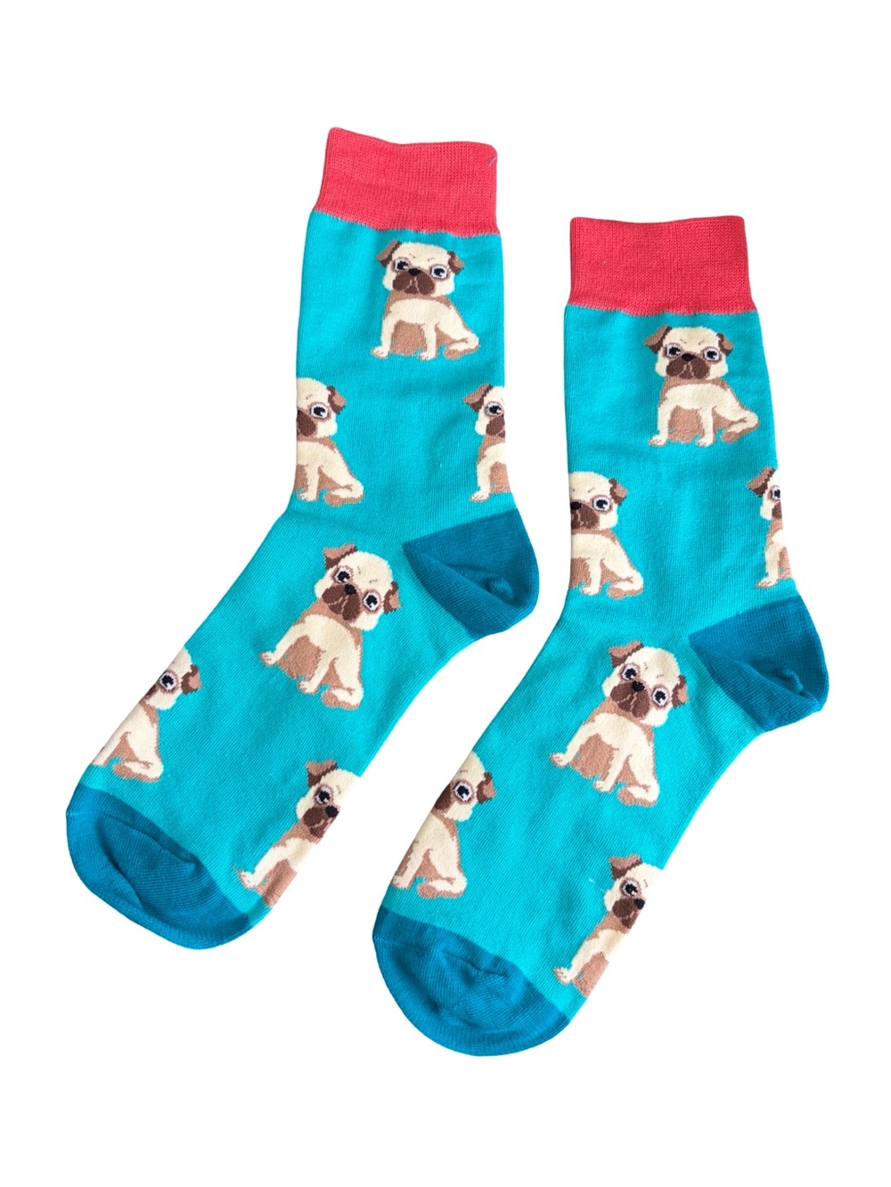 Blue Pink Pug Dog Novelty Socks Womens Size 8-12